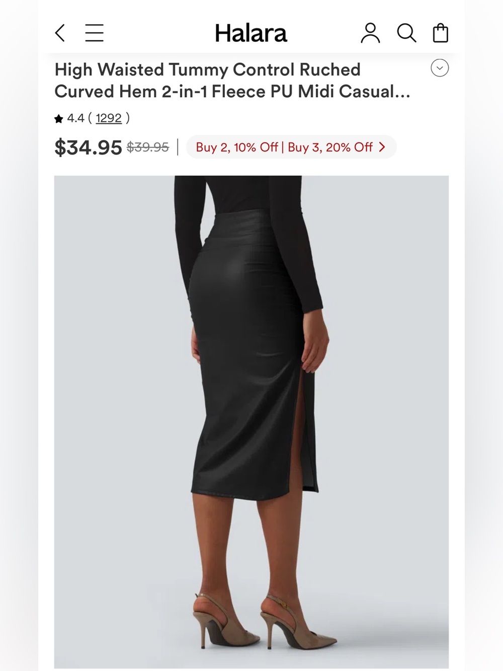 HALARA Black Midi Skirt with Built-In Shorts - Picture 3 of 6